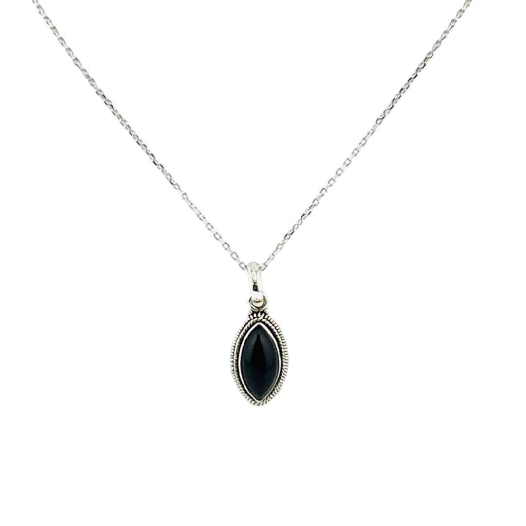 Sterling Silver Jewelry, Black Onyx Accented Indent Pendant, Unique Black Onyx Silver Jewelry - Modern Silver Gift