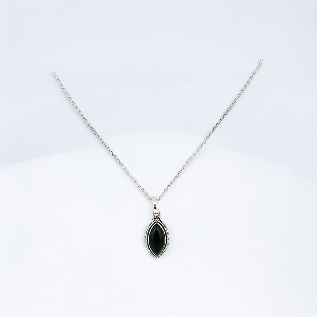 Sterling Silver Jewelry, Black Onyx Accented Indent Pendant, Unique Black Onyx Silver Jewelry - Modern Silver Gift