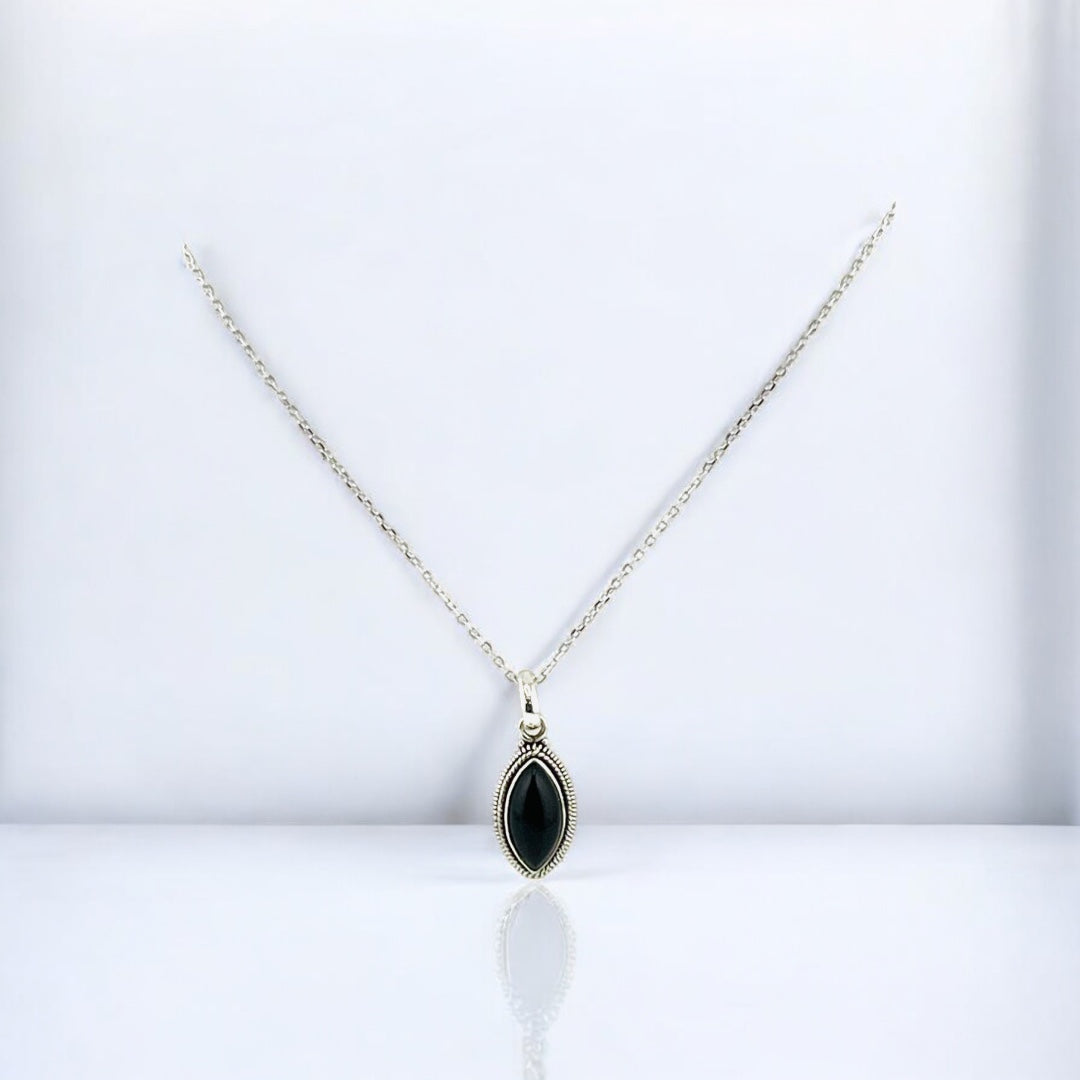 Sterling Silver Jewelry, Black Onyx Accented Indent Pendant, Unique Black Onyx Silver Jewelry - Modern Silver Gift