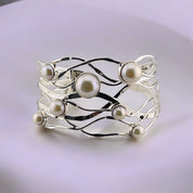 Elegant Waves ,Sterling Silver, Freshwater Pearl Cuff Bracelet