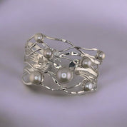 Elegant Waves ,Sterling Silver, Freshwater Pearl Cuff Bracelet