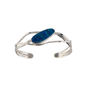 Ocean Wave Fire Opal, Blue and green Shimmering Hues, Sterling Silver Cuff Bracelet