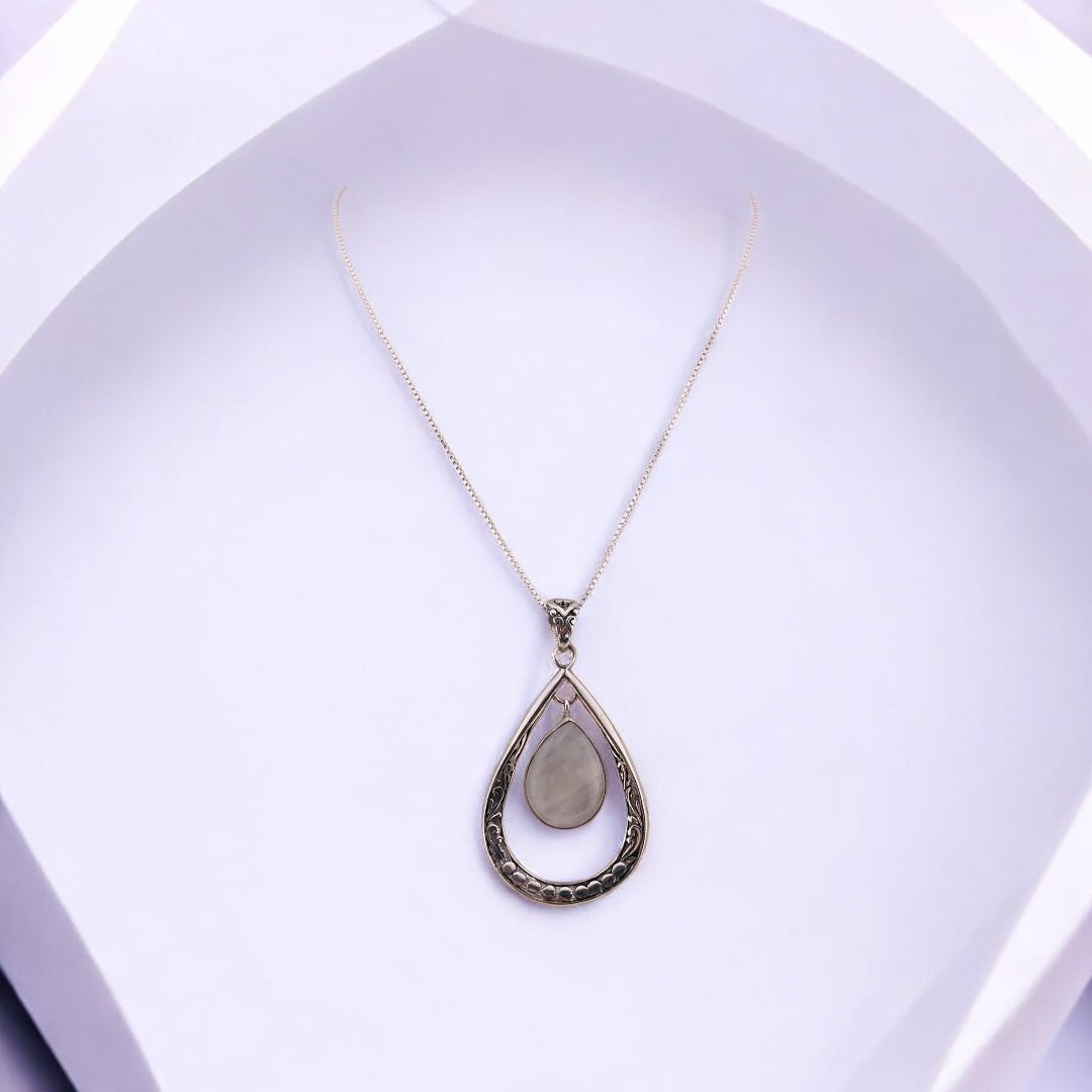 Sterling Silver Moonstone Teardrop Pendant, -  Sterling Silver Necklace, Elegance and Timeless Jewelry Gift