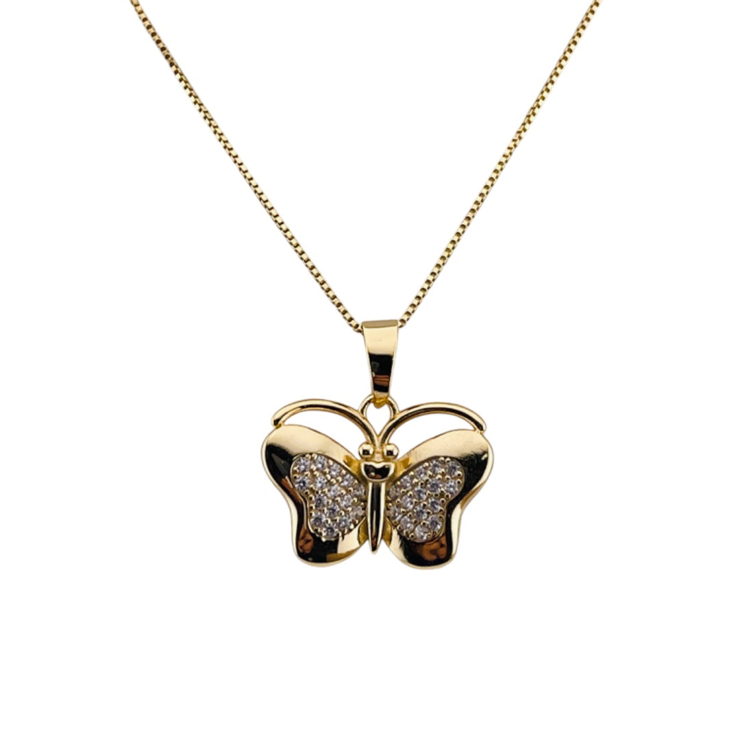 Butterfly Pendant, Gold-Plated, Sterling Silver, Zircon Pendant, Gold Plated Necklace, Unique Gift