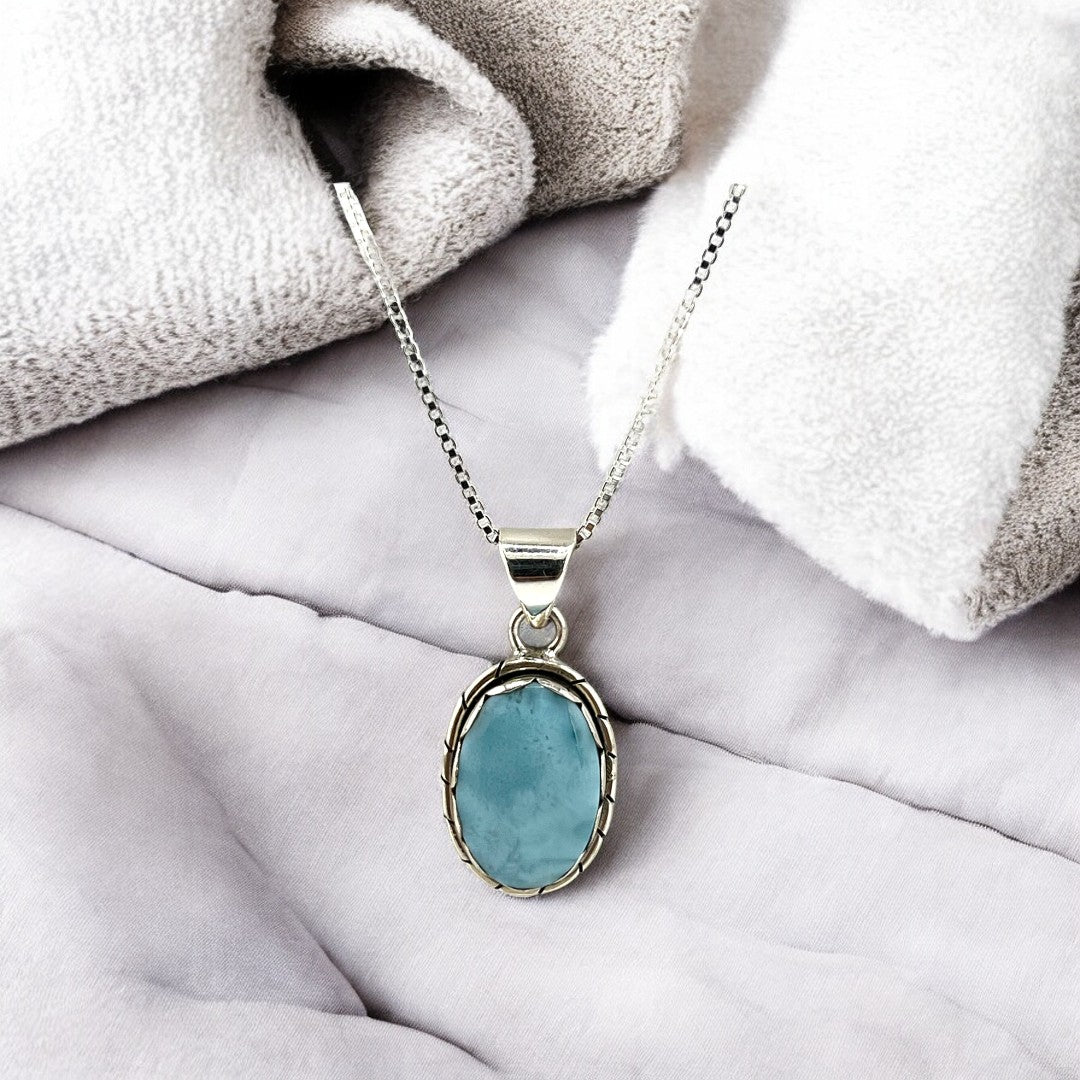 Larimar Stone Gemstone, Sterling Silver Pendant, Elegant Larimar Necklace,  Silver Jewelry Gift