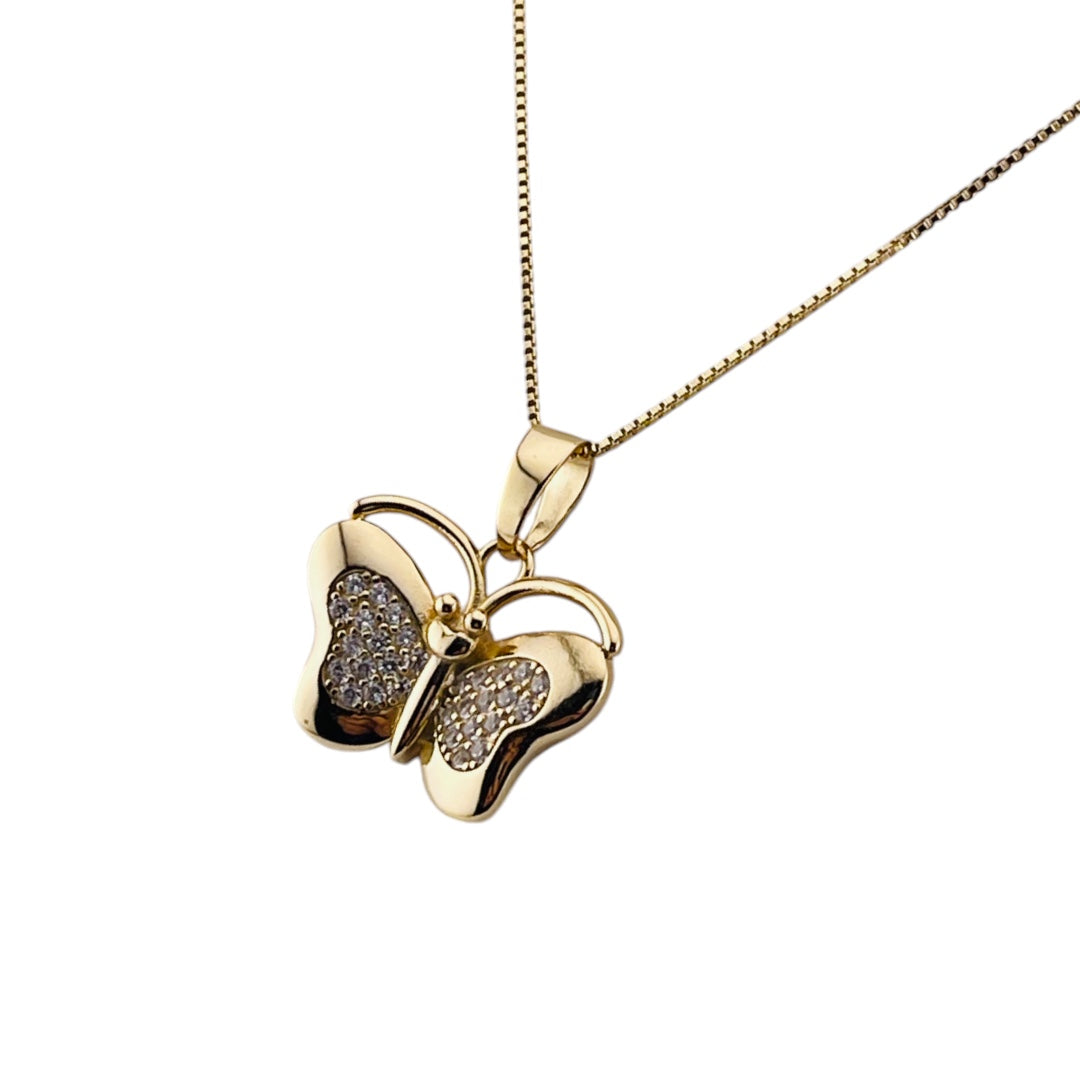 Butterfly Pendant, Gold-Plated, Sterling Silver, Zircon Pendant, Gold Plated Necklace, Unique Gift