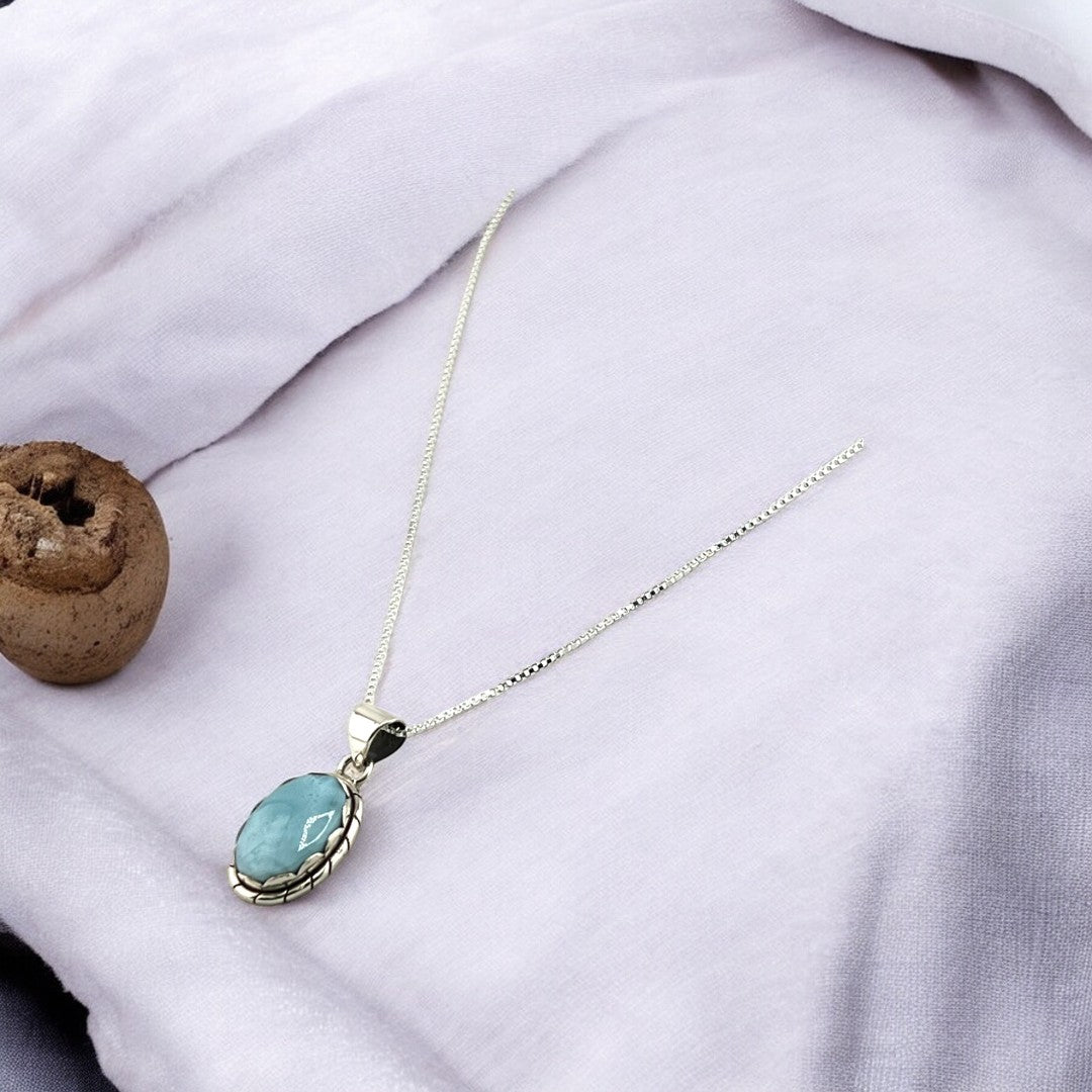 Larimar Stone Gemstone, Sterling Silver Pendant, Elegant Larimar Necklace,  Silver Jewelry Gift