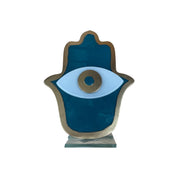 Hamsa, Evil Eye, Turquoise Hamsa with Gold Trim, Handcrafted Fused Glass, Evil Eye Table Accent