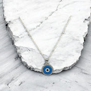 Sterling Silver Necklace, Eye-Shaped Pendant, Blue Opal, Elegant Spiritual Jewelry, Protection and Good Luck Charm Gift