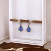 Sterling Silver Blue Opal Teardrop Earrings with Zirconia Surround, Elegant Teardrop Design