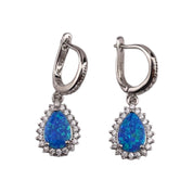 Sterling Silver Blue Opal Teardrop Earrings with Zirconia Surround, Elegant Teardrop Design