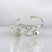 Stunning Bracelet, Freshwater Pearls, Cuff Bangle, Sterling Silver, Unique Wavy Design, Wedding, Holiday Birthday Gift