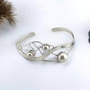 Stunning Bracelet, Freshwater Pearls, Cuff Bangle, Sterling Silver, Unique Wavy Design, Wedding, Holiday Birthday Gift