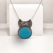 Sterling Silver, Large Round Mocaside Turquoise, Vintage Style, Sterling Silver Pendant