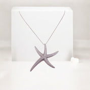 Starfish Sterling Silver, Pendant Necklace, Sterling Silver Sea Life, Ocean Necklace with Zirconia