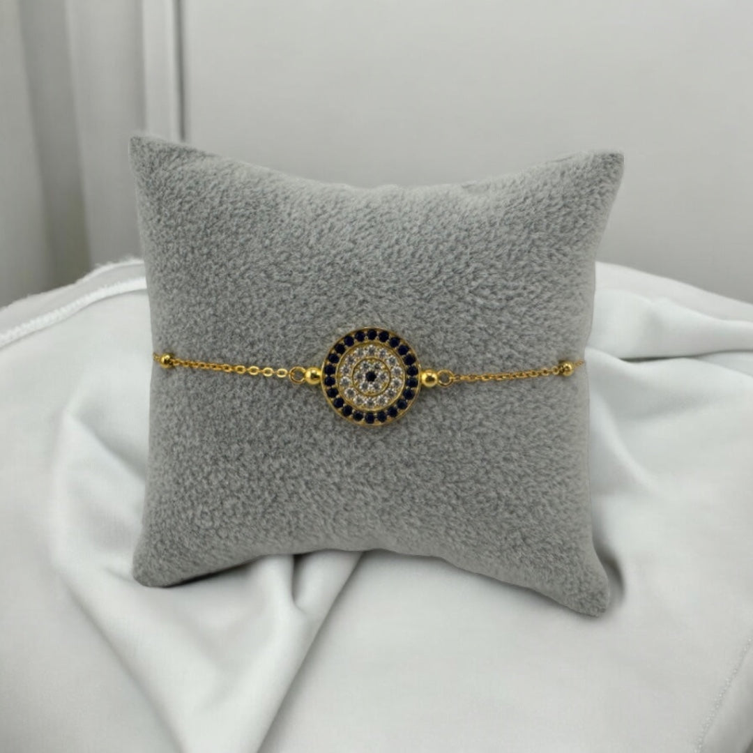 Gold-Plated, Sterling Silver, Bracelet, Zircon, Round, Evil Eye, Protection Jewelry