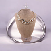 Sterling Silver Wave Design Choker, Necklace with Freshwater Pearls