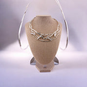 Sterling Silver Wave Design Choker, Necklace with Freshwater Pearls