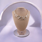 Sterling Silver Wave Design Choker, Necklace with Freshwater Pearls