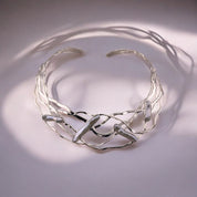 Sterling Silver Wave Design Choker, Necklace with Freshwater Pearls