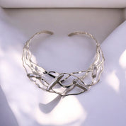 Sterling Silver Wave Design Choker, Necklace with Freshwater Pearls