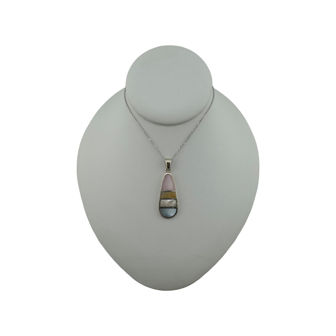 Sterling Silver, Mother of Pearl, Pendant Necklace, Multi-Color, Teardrop, Perfect Gift, Gift for Her