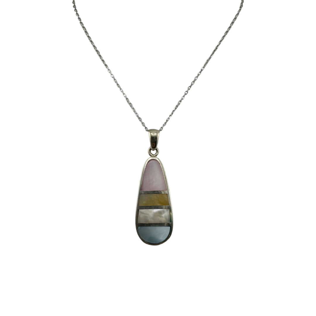 Sterling Silver, Mother of Pearl, Pendant Necklace, Multi-Color, Teardrop, Perfect Gift, Gift for Her