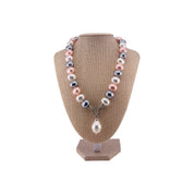 Elegant Golden Shine, Pink Pearl Necklace, Mother of Pearl, Zirconia Clasp