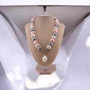 Elegant Golden Shine, Pink Pearl Necklace, Mother of Pearl, Zirconia Clasp