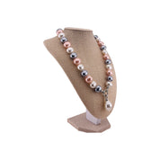 Elegant Golden Shine, Pink Pearl Necklace, Mother of Pearl, Zirconia Clasp