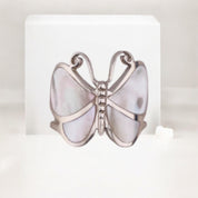 Sterling Silver Butterfly Ring with Mother of Pearl Wings, Nature-Inspired Elegant Jewelry