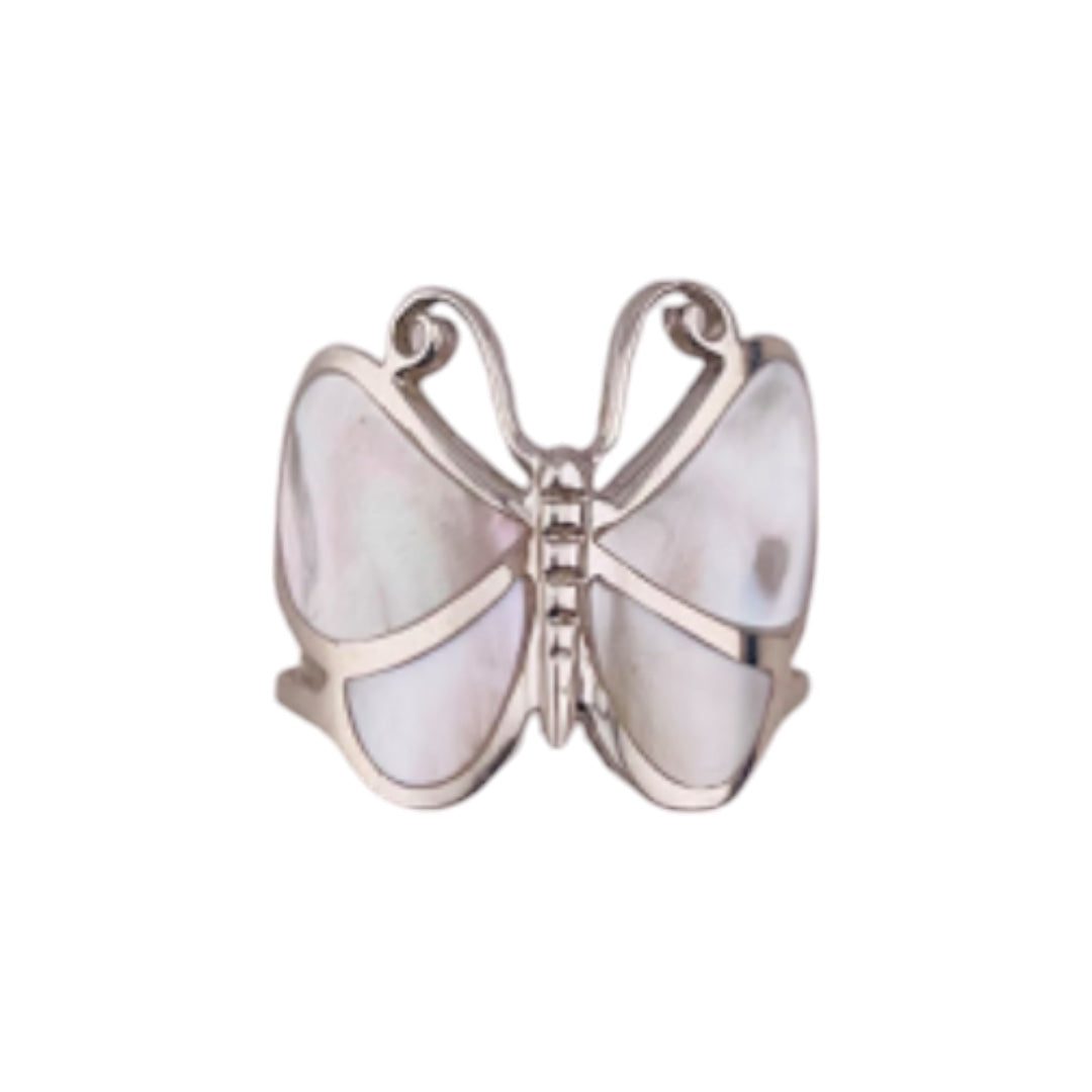 Sterling Silver Butterfly Ring with Mother of Pearl Wings, Nature-Inspired Elegant Jewelry