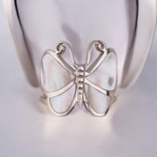 Sterling Silver Butterfly Ring with Mother of Pearl Wings, Nature-Inspired Elegant Jewelry