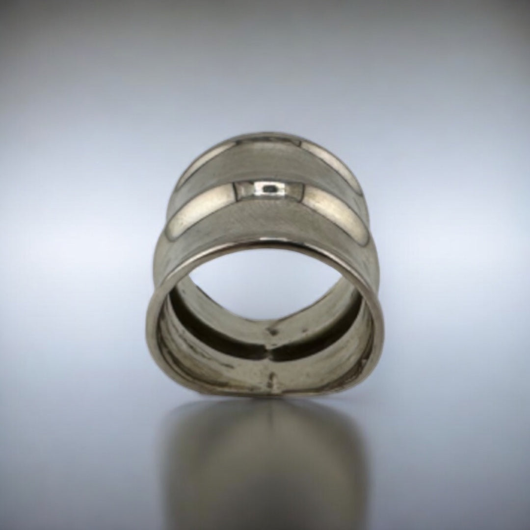 Sterling Silver, Ring, Wide, Bamboo, Modernist Style