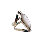 Sterling Silver Reversible Marquise Ring with Mother of Pearl, White or Green Dual-Tone Design