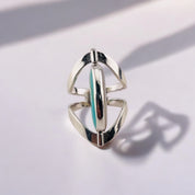 Sterling Silver Reversible Marquise Ring with Mother of Pearl, White or Green Dual-Tone Design