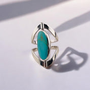 Sterling Silver Reversible Marquise Ring with Mother of Pearl, White or Green Dual-Tone Design