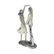 Heartfelt Embrace Sculpture – Contemporary Couple's Art in Glossy Silver