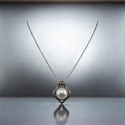 Freshwater Pearl, Sterling Silver, Red Zircon Accents, Pendant, Necklace, Perfect Gift