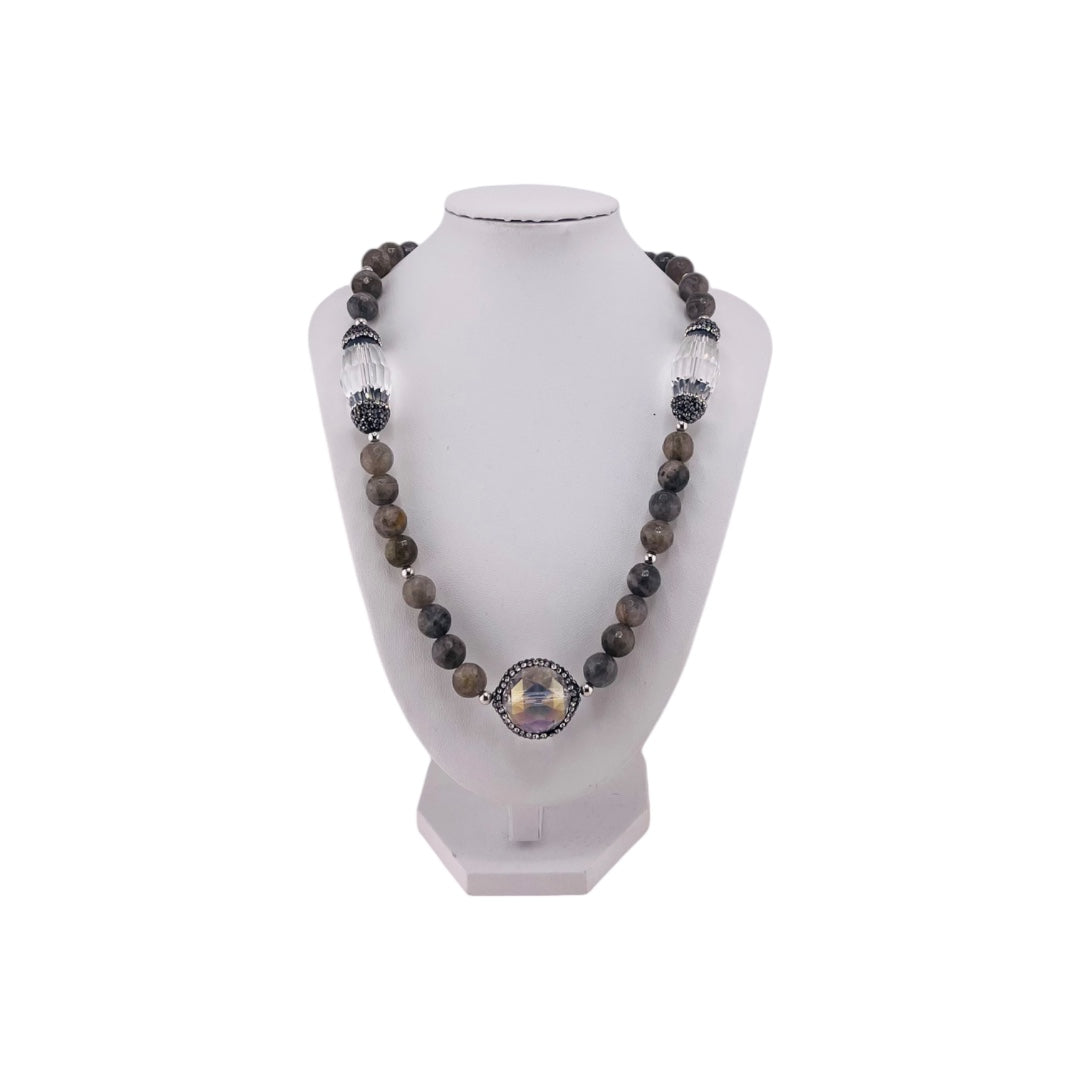 Moonlit Pearls with Clear Crystal Cascade Necklace