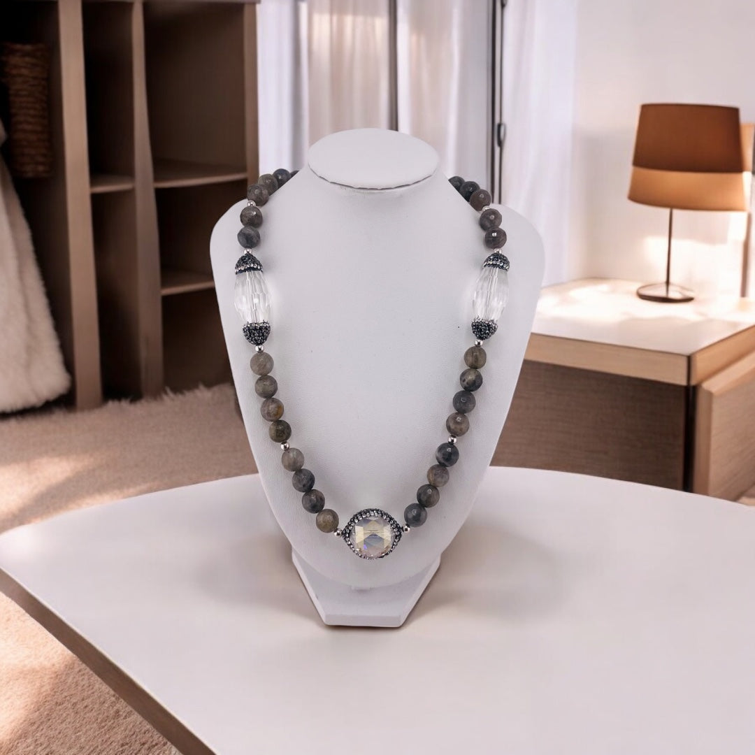 Moonlit Pearls with Clear Crystal Cascade Necklace