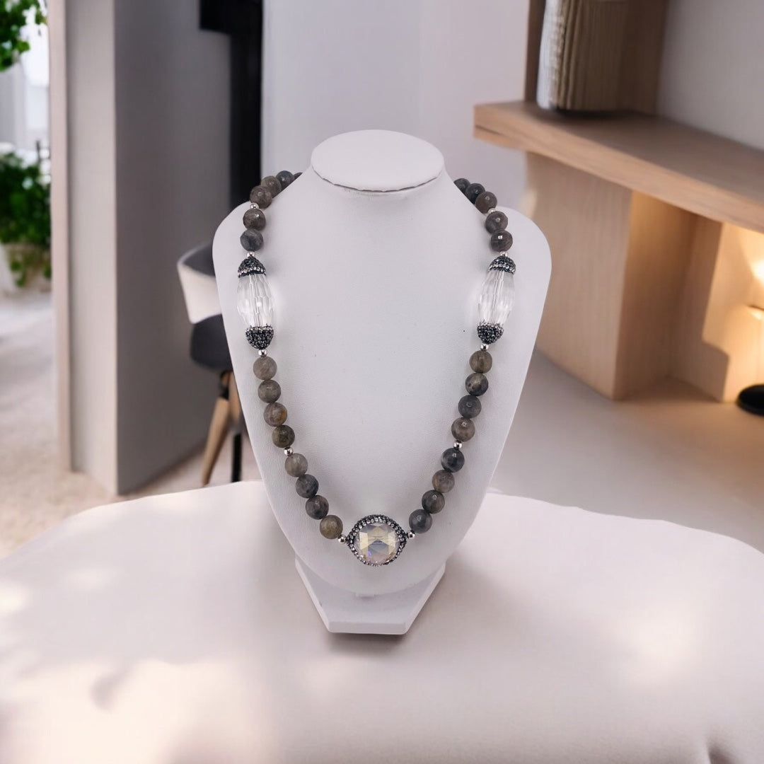 Moonlit Pearls with Clear Crystal Cascade Necklace