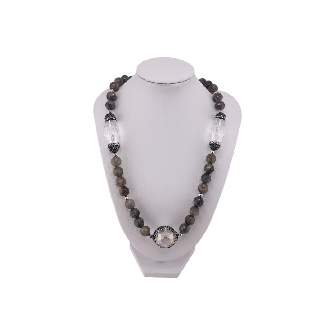 Moonlit Pearls with Clear Crystal Cascade Necklace