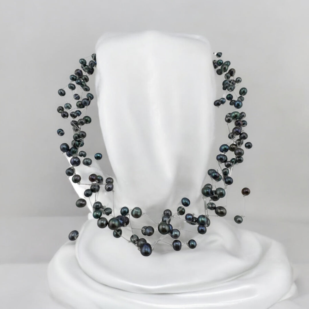 Freshwater Pearl, Necklace, Multi Strand, Floating, Peacock, Perfect Gift