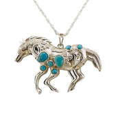 Blue Turquoise Horse Pendant Sterling Silver 925 Necklace Western Style