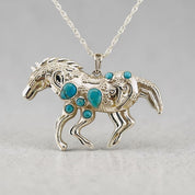 Blue Turquoise Horse Pendant Sterling Silver 925 Necklace Western Style