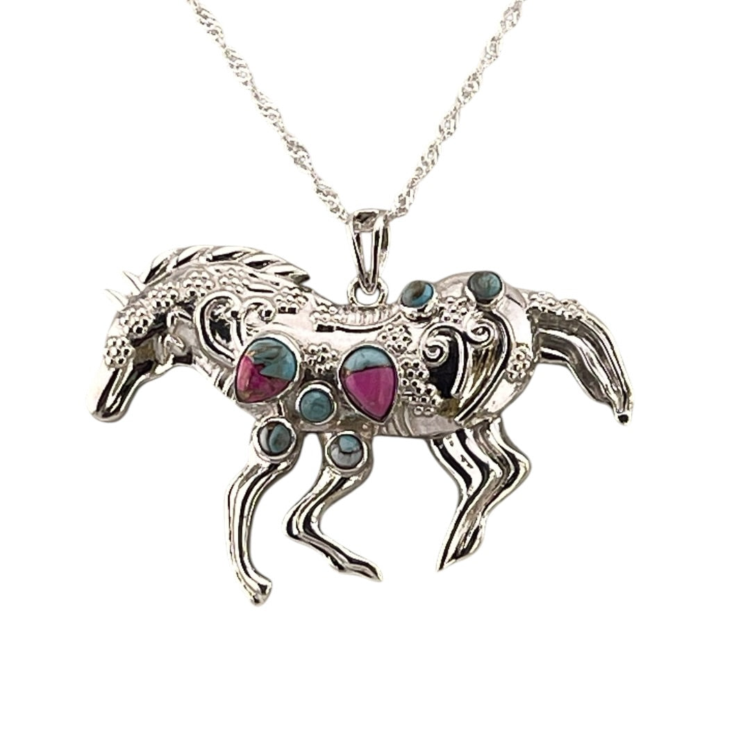 Cotton Candy Horse Pendant Sterling Silver 925 Necklace Western Style