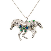 Peacock Turquoise Horse Pendant Sterling Silver 925 Necklace Western Style