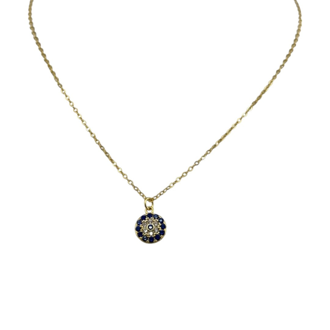 Gold-Plated, Sterling Silver, Zircon, Pendant Necklace, Round, Evil Eye, Protection Jewelry, Talisman