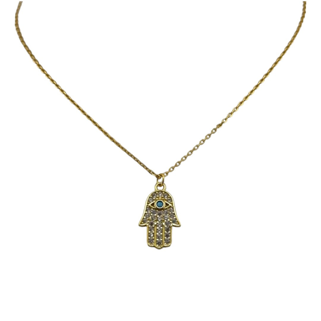 Gold-Plated, Sterling Silver, Zircon, Hamsa, Pendant, Necklace, Talisman, Protection Jewelry